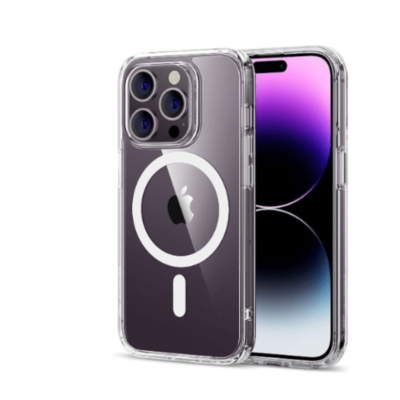 Skaidrus dėklas Apple Iphone 14 Pro Max Dėklas Devia Pure Clear MagSafe aplink telefoną su matomu MagSafe žiedu