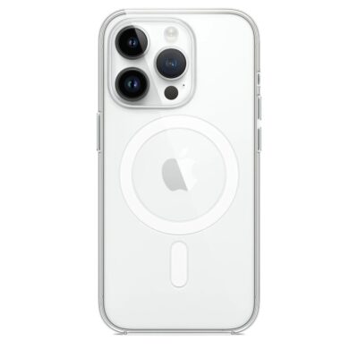 Skaidrus dėklas Apple iPhone 14 Pro Max MagSafe Clear su matomu kamerų bloku ir Apple logotipu