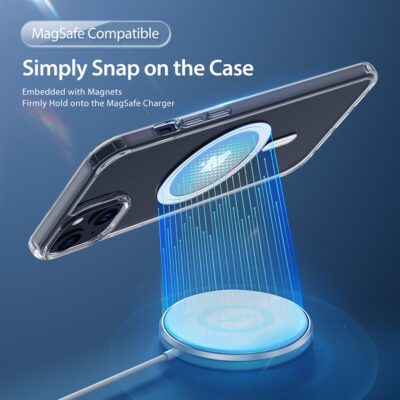 Skaidrus deklas Apple Iphone 15 Dux Ducis Clin Magsafe rodomas su MagSafe krovikliu ir magnetine sąsaja