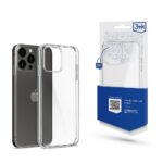 Skaidrus dėklas Apple iPhone 15 Pro Max 3MK Clear case 1,2mm ant juodo telefono ir pakuotėje