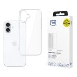 Skaidrus dėklas Apple iPhone 16 3MK 1,2mm su supakuota pakuote ir baltu iPhone