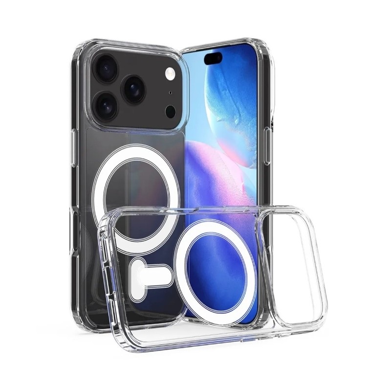 Skaidrus dėklas Apple iPhone 17 Pro MagSafe Clear Skaidrus dėklas Apple iPhone 17 Pro MagSafe Clear su apvaliais MagSafe žiedais per vidurį