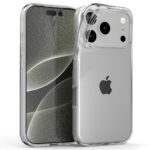 Skaidrus dėklas Apple iPhone 17 Pro Mercury Clear ant telefono su matoma kamera ir ekranu