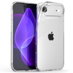 Skaidrus dėklas Apple iPhone Air Mercury Clear, matomas iš priekio ir nugarėlės su violetinės spalvos ekranu