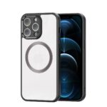 Skaidrus deklas Dux Ducis Aimo Mag telefonui Apple iPhone 12 Pro Max su magnetiniu ziedu ir juodu ramentu.