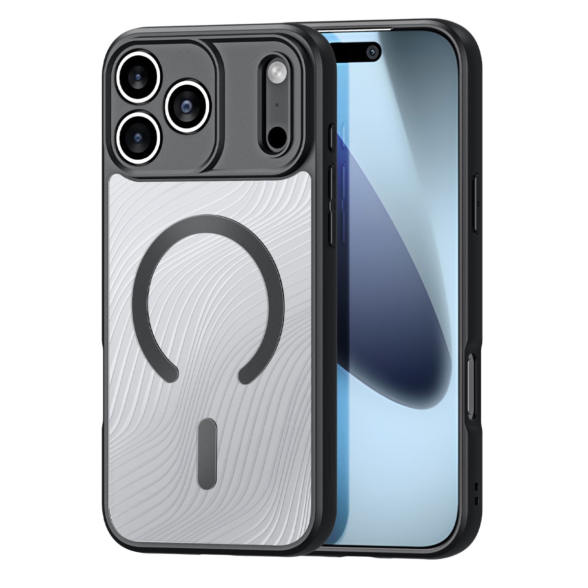 Skaidrus dėklas Dux Ducis Aimo Mag Apple iPhone 17 Pro Skaidrus dėklas Dux Ducis Aimo Mag telefonui Apple iPhone 17 Pro su juodais kraštais ir magnetiniu žiedu