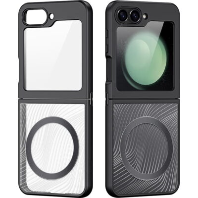 Skaidrus dėklas Dux Ducis Aimo Mag telefonui Samsung F741 Z Flip 6 su juodu rėmeliu ir magnetine apdaila