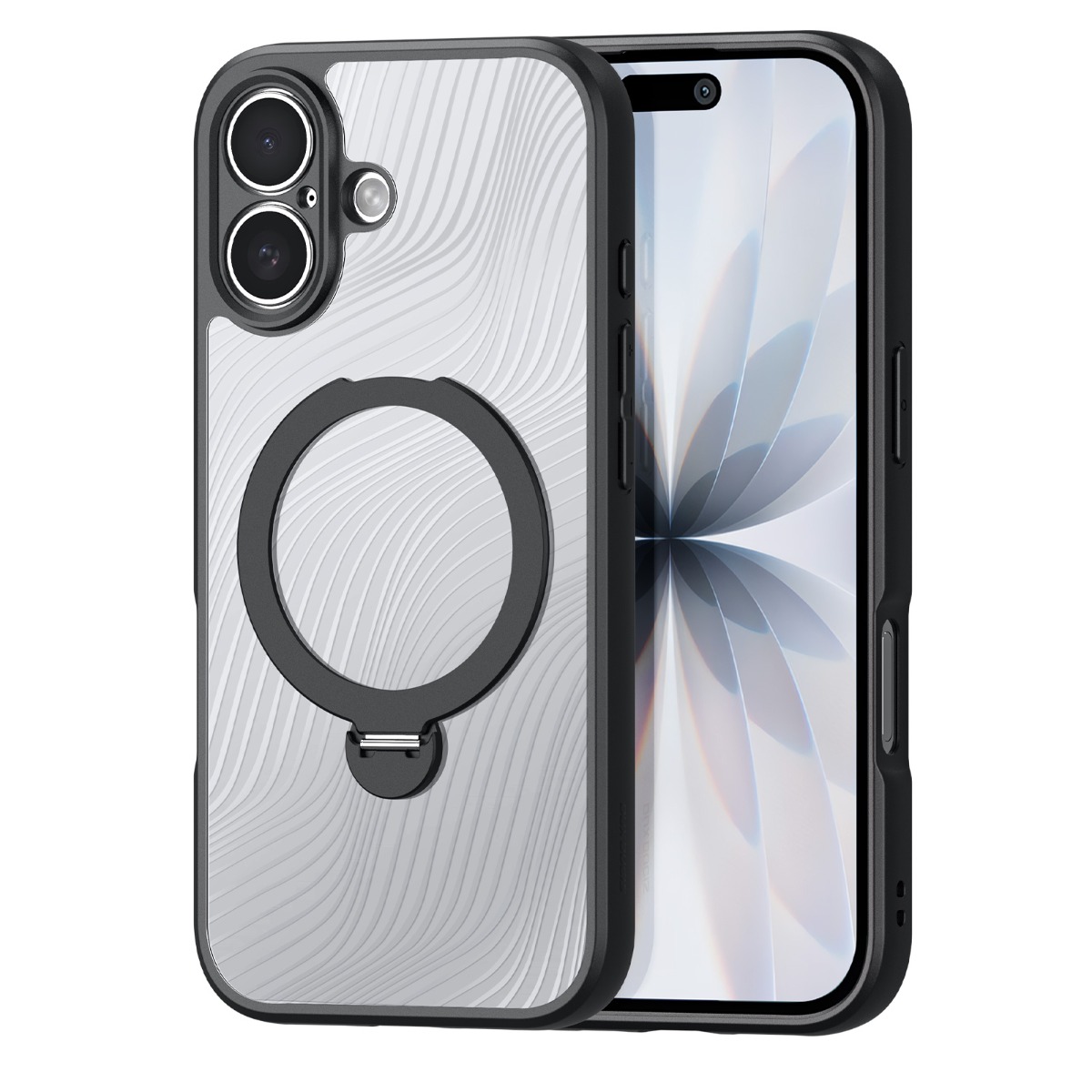Skaidrus dėklas Dux Ducis Aimo Magnetic Stand iPhone 17 Skaidrus deklas Dux Ducis Aimo Magnetic Stand telefonui Apple iPhone 17 su magnetiniu stoveliu ir juodais kraštais