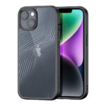 Skaidrus deklas Dux Ducis Aimo telefonui Apple iPhone 15 Plus su juodu rėmeliu ir linijiniu raštu nugarėlėje