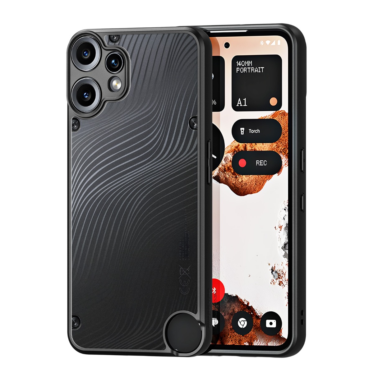 Skaidrus dėklas Dux Ducis Aimo telefonui Nothing CMF Phone 2 Pro Skaidrus dėklas Dux Ducis Aimo telefonui Nothing CMF Phone 2 Pro su juodos spalvos kraštais ir bangų raštu nugaroje
