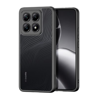 skaidrus dekla dux ducis aimo telefonui xiaomi 14t su juoda rėmeliu ir reljefiniu paviršiumi