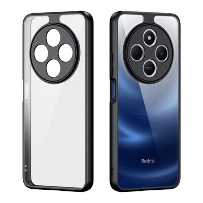 Skaidrus dėklas Dux Ducis Aimo telefonui Xiaomi Redmi 14C su juodu rėmeliu ir didelėmis kamerų angomis