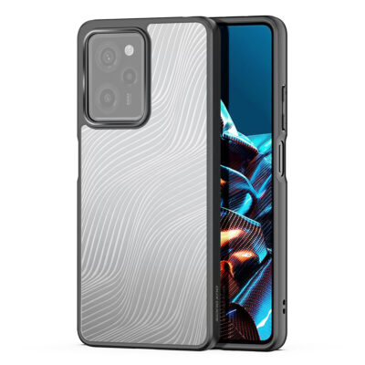 Skaidrus dėklas Dux Ducis Aimo telefonui Xiaomi Redmi Note 12 Pro 5G su juodu rėmeliu ir raštu ant nugarėlės
