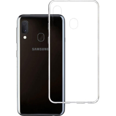 Skaidrus deklas Samsung Galaxy A202 A20e X-level Antislip prie nugaros daliu is juodo telefono