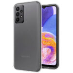 Skaidrus dėklas Samsung Galaxy A235 A23 4G ant telefono su matiniu paviršiumi