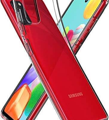 Skaidrus deklas Samsung Galaxy A41 A415 priekinis ir galinis vaizdas su telefonu