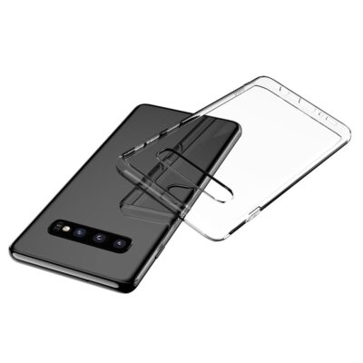 Skaidrus dėklas Samsung Galaxy G975 S10 Plus X-level Antislip atgal ir iš priekio šalia telefono