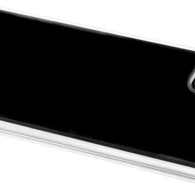 Skaidrus dėklas Samsung Galaxy G986 S20 Plus Mercury Clear supantis juodą telefoną su trimis kameromis