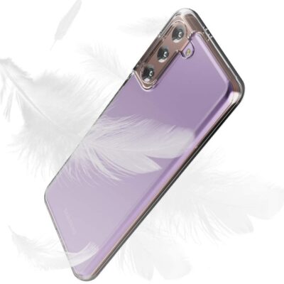 Skaidrus deklas Samsung Galaxy S21 Plus apsauga be spalvos, matomas violetines spalvos telefonas