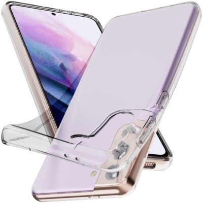 Skaidrus dėklas Samsung Galaxy S21 Plus Mercury Clear, apsaugo telefoną iš išorės, matomas rožinis telefonas