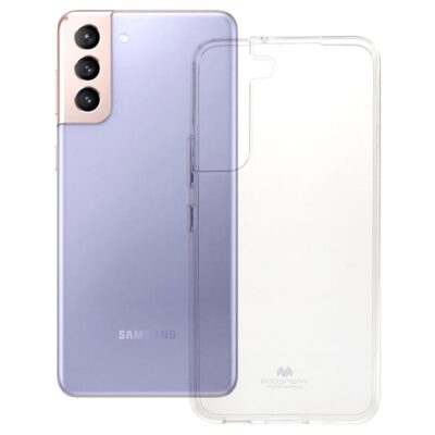 Skaidrus dėklas Samsung Galaxy S22 Plus Mercury Clear šalia violetinio telefono