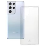 Skaidrus dėklas Samsung Galaxy S22 Ultra Mercury Clear prie šviesiai mėlyno telefono
