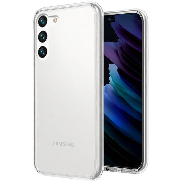 Skaidrus dėklas Samsung S926 S24 Plus X-level Antislip Skaidrus dėklas Samsung S926 S24 Plus X-level Antislip ant telefono su trijų kamerų moduliu