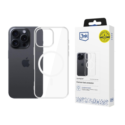 Skaidrus dėklas telefonui Apple iPhone 16 Pro Max 3mk Clear MagCase su magnetiniu žiedu ir įpakavimu