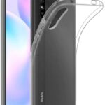 Skaidrus dėklas Xiaomi Redmi 9A X-level Antislip prie juodo Xiaomi Redmi 9A telefono