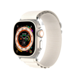 Starlight apyrankė Dux Ducis GS Series Apple Watch ekrane rodo laikrodžio funkcijas su baltos spalvos dirželiu