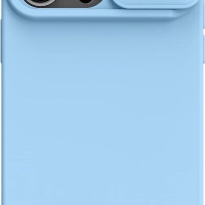 Šviesiai mėlynas dėklas Nillkin CamShield Silky Magnetic Silicone telefonui Apple iPhone 14 Pro Max su kameros dangteliu