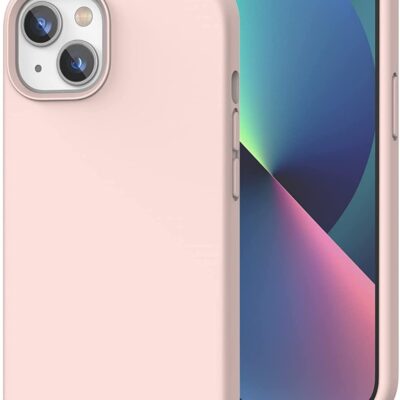 Skaidrus šviesiai rožinis dėklas Apple iPhone 13 su apsauga kamerai ir mygtukams