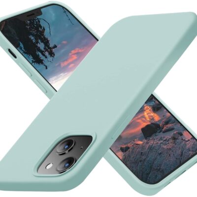 Šviesiai žalias dėklas Apple iPhone 13 su matiniu paviršiumi ir tiksliai pritaikytais išpjovomis kamerai