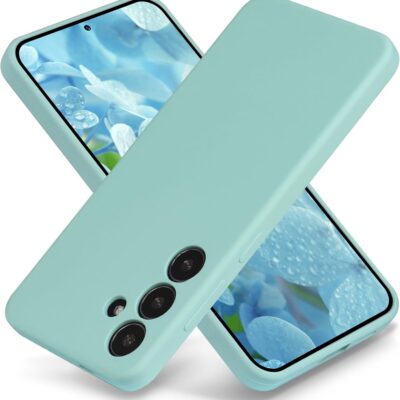 Sviesiai zalias frezuotas deklas Samsung S721 S24 FE telefonui su atverstu vaizdu ir kamera