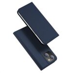 Tamsiai mėlynas atverčiamas dėklas Apple iPhone 15 su matine išvaizda ir kamera