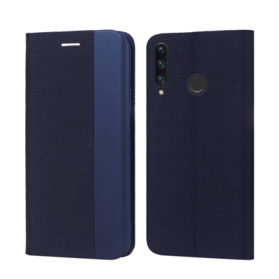 Tamsiai mėlynas atverčiamas dėklas Huawei P30 LITE su tekstūruota medžiaga ir lygia dalimi