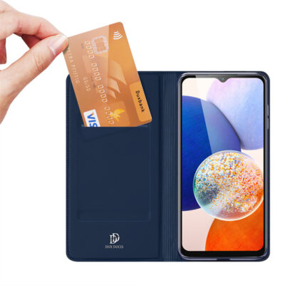 Tamsiai mėlynas atverčiamas dėklas Samsung Galaxy A145 A14 4G su kortelės laikikliu