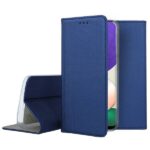 Tamsiai mėlynas atverčiamas dėklas Samsung Galaxy A226 A22 5G Smart Magnet uždarytas ir atidarytas