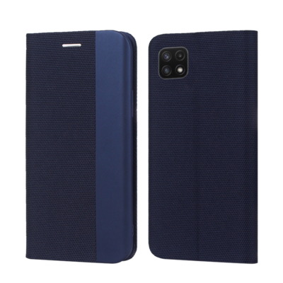Tamsiai mėlynas atverčiamas dėklas Samsung Galaxy A226 A22 5G su tekstūriniu ir lygiu paviršiumi
