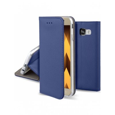 Tamsiai mėlynas atverčiamas dėklas Samsung Galaxy A520 A5 2017 Smart Magnet su struktūruotu paviršiumi