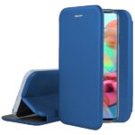 Tamsiai mėlynas atverčiamas dėklas Samsung Galaxy A715 A71 book elegance su matomu telefonu ir stovu