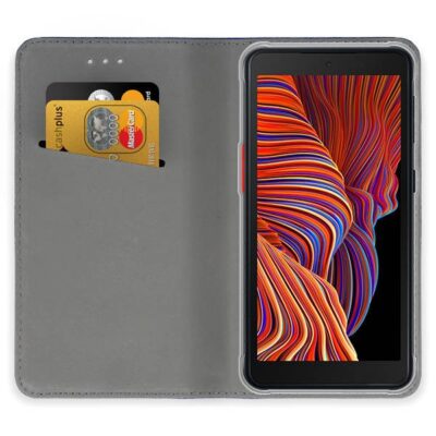 Tamsiai melynas atverciamas deklas Samsung Galaxy G525 Xcover 5 su kreditiniu korteliu skyriumi