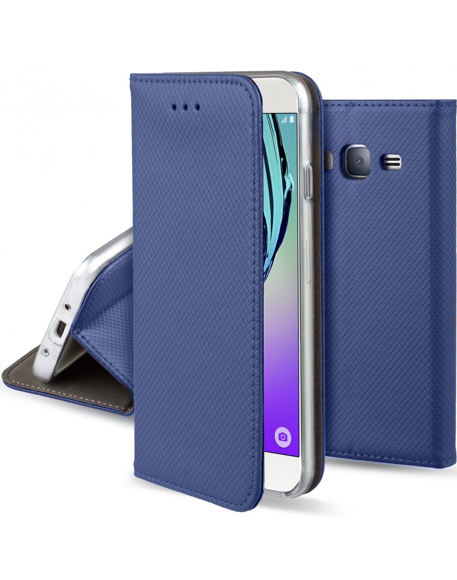 Tamsiai melynas atverciamas deklas Samsung Galaxy J320 J3 2016 Smart Magnet Tamsiai melynas atverciamas deklas Samsung Galaxy J320 J3 2016 Smart Magnet su teksturuota pavirsiaus danga