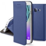 Tamsiai mėlynas atverciamas dėklas Samsung Galaxy J510 J5 2016 Smart Magnet su tekstųrine išorė