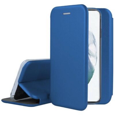 Tamsiai mėlynas atverčiamas dėklas Samsung Galaxy S21 Book Elegance su išmaniuoju telefonu viduje