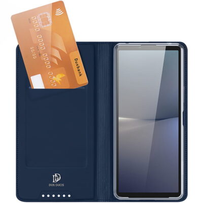 Tamsiai mėlynas atverčiamas dėklas Sony Xperia 10 VI su kreditine kortele