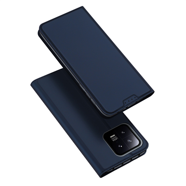 Tamsiai mėlynas atverčiamas dėklas Xiaomi 13 Dux Ducis Skin Pro Tamsiai mėlynas atverčiamas dėklas Xiaomi 13 telefone su matiniu paviršiumi ir fotoaparato anga
