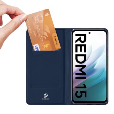 Tamsiai melynas atverciamas dekla Xiaomi Redmi 15 su kredito korteles lizdu