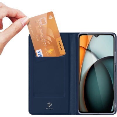 Tamsiai mėlynas atverčiamas dėklas Xiaomi Redmi A3 su kreditinės kortelės lizdu