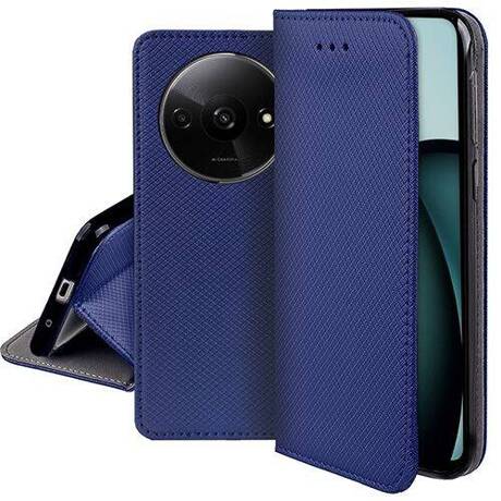 Tamsiai mėlynas atverčiamas dėklas Xiaomi Redmi A3 Smart Magnet Tamsiai mėlynas atverčiamas dėklas Xiaomi Redmi A3 Smart Magnet su apsauga kamerai ir stovu